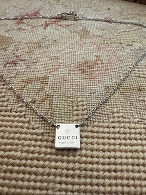 Gucci Silver Square Logo Pendant Necklace